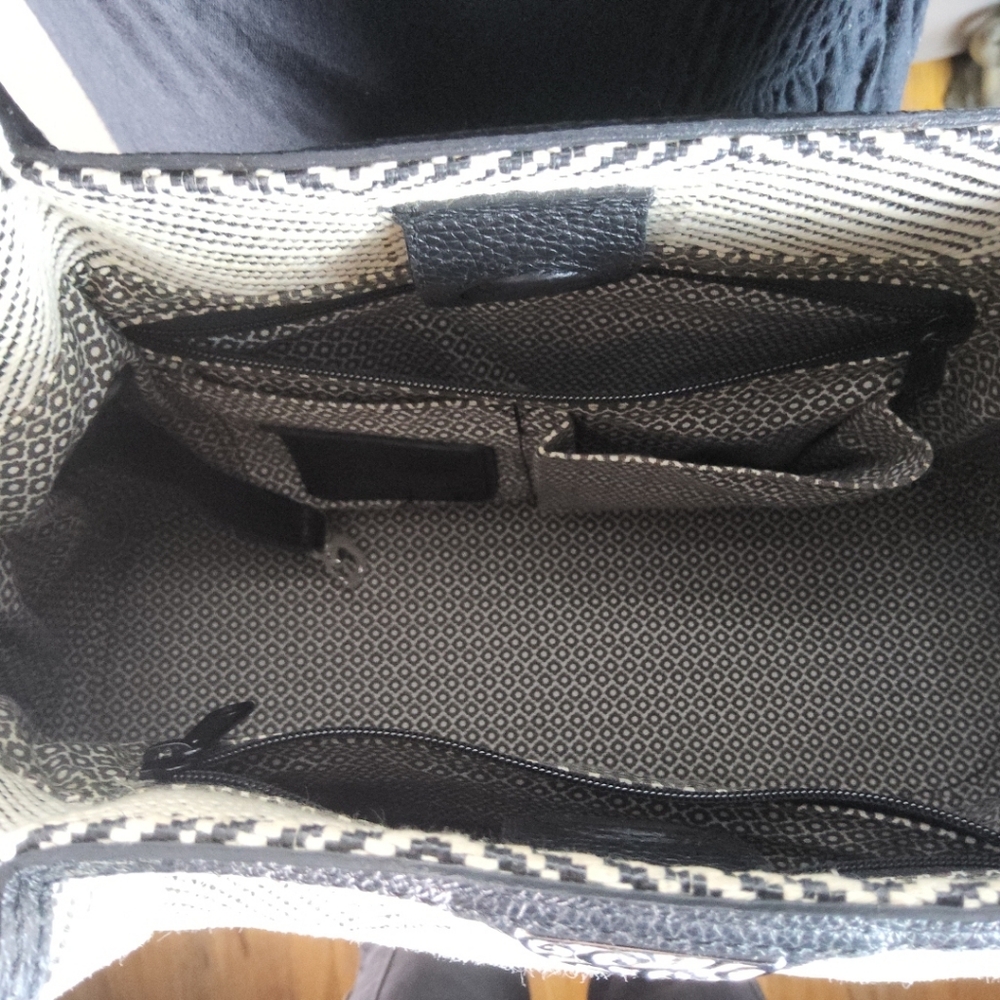 BRIGHTON Cala Tote Purse Blk & Wht Woven Black Leather Base ClassicCore ChicCore - Picture 10 of 12